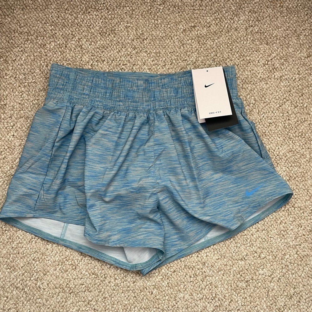 Nike Women’s One Dri-Fit Mid-Rise 3” Brief Lined Blue SpaceDye Shorts Sz S NWT